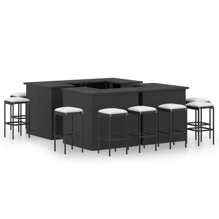 Set mobilier bar de grădină cu perne, 16 piese, negru poliratan WALTI