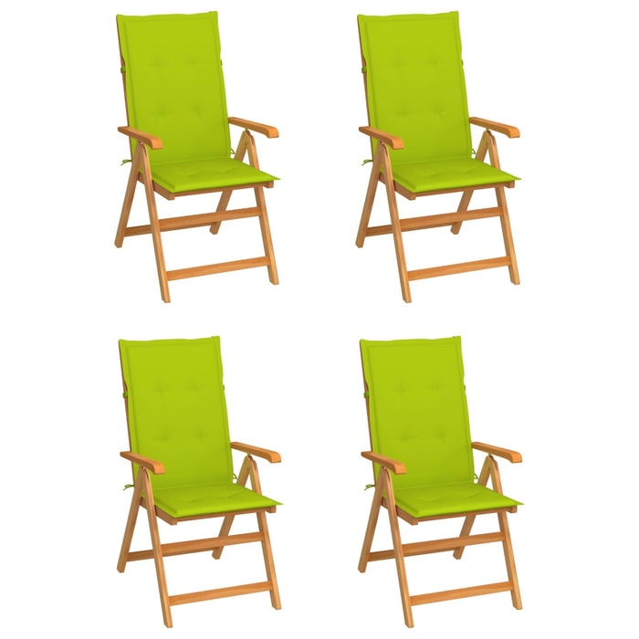 Scaune grădină cu perne verde aprins, 4 buc., lemn masiv de tec - WALTI WALTI