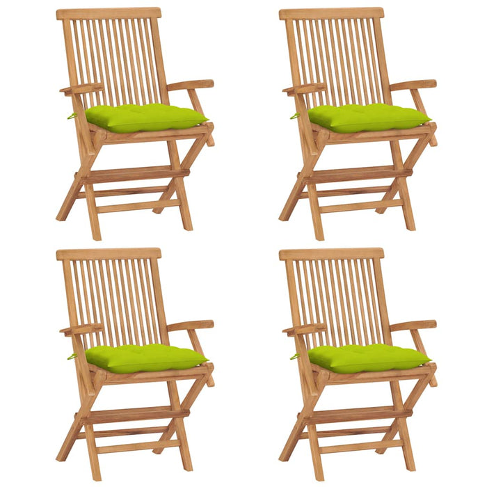 Scaune pliante cu perne verde strălucitor, 4 buc., lemn masiv de tec WALTI