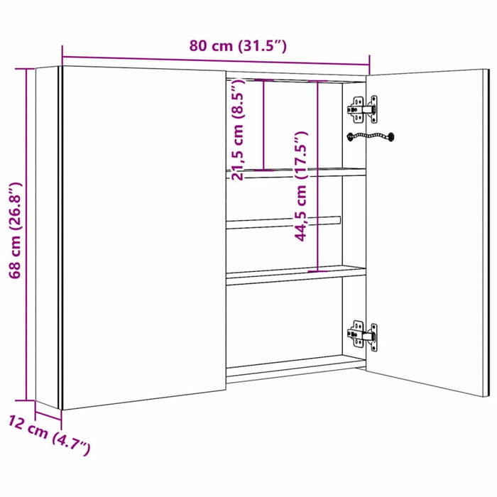 Dulap de baie cu oglindă și LED, 80x12,2x68 cm - WALTI WALTI