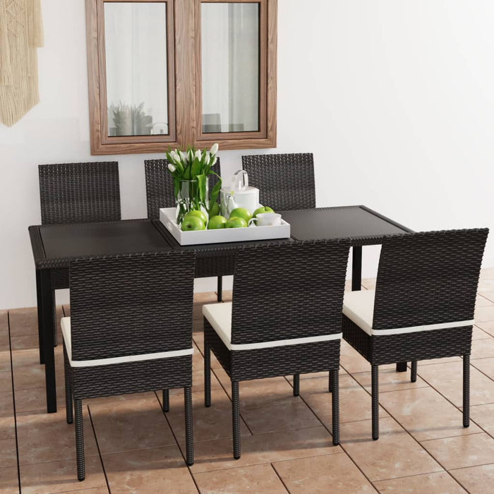 Set de mobilier de grădină, 7 piese, negru, poliratan - WALTI WALTI