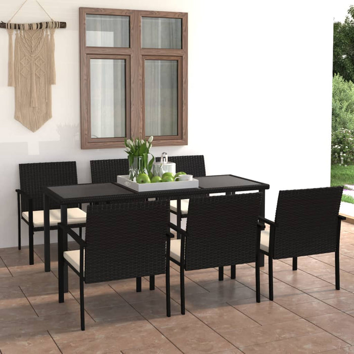 Set mobilier de grădină, 7 piese, negru, poliratan WALTI