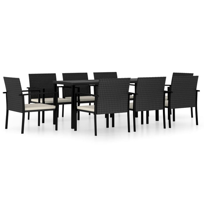 Set de masă și scaune de exterior, 9 piese, negru, poliratan WALTI