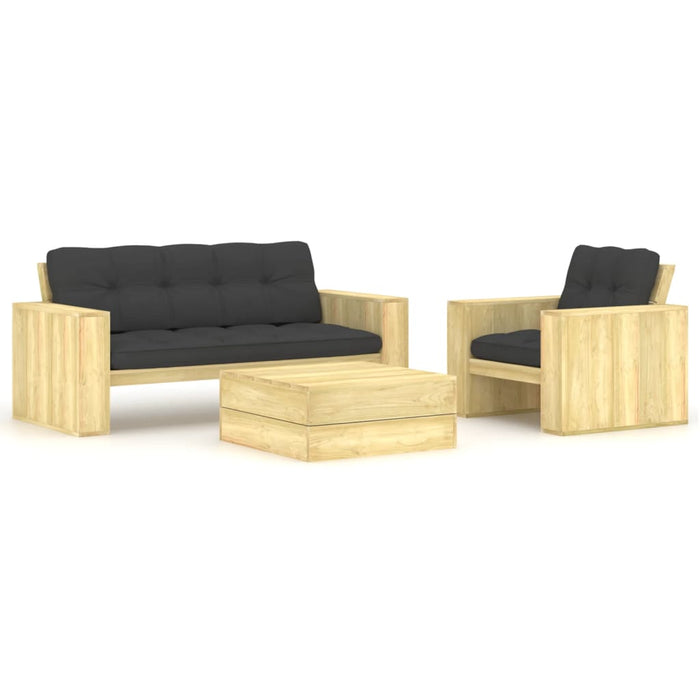 Set mobilier de grădină cu perne, 3 piese, lemn de pin tratat WALTI