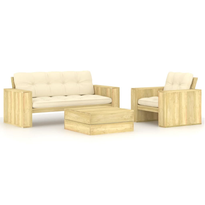 Set mobilier de grădină cu perne, 3 piese, lemn de pin tratat WALTI
