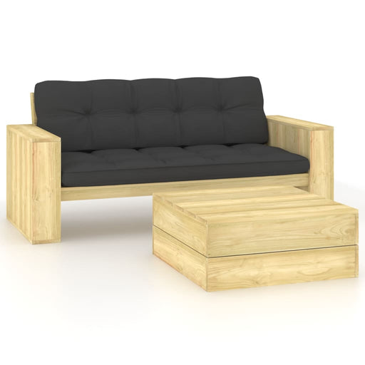 Set mobilier de grădină cu perne, 2 piese, lemn de pin tratat - WALTI WALTI