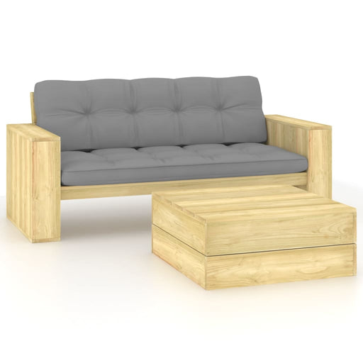 Set mobilier de grădină cu perne, 2 piese, lemn de pin tratat - WALTI WALTI