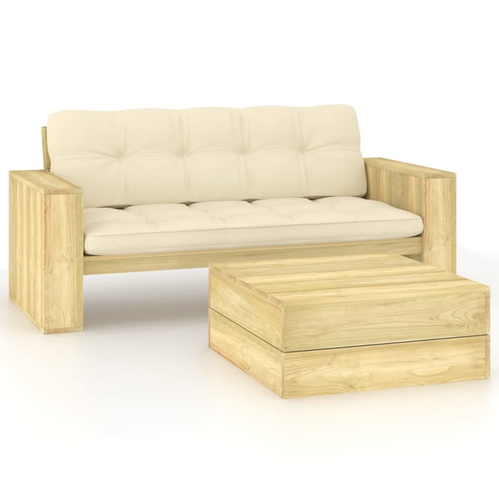 Set mobilier de grădină cu perne, 2 piese, lemn de pin tratat - WALTI WALTI