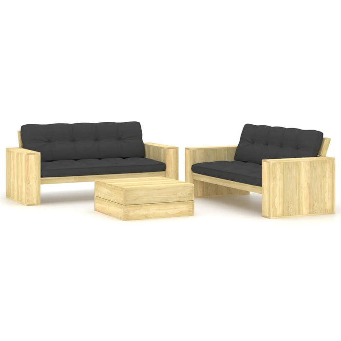 Set mobilier de grădină cu perne, 3 piese, lemn de pin tratat - WALTI WALTI