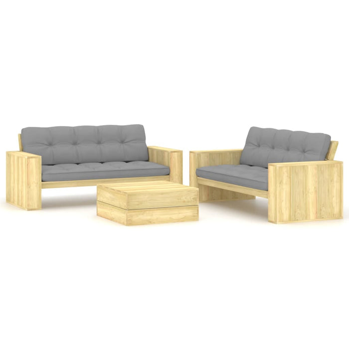 Set mobilier de grădină cu perne, 3 piese, lemn de pin tratat - WALTI WALTI