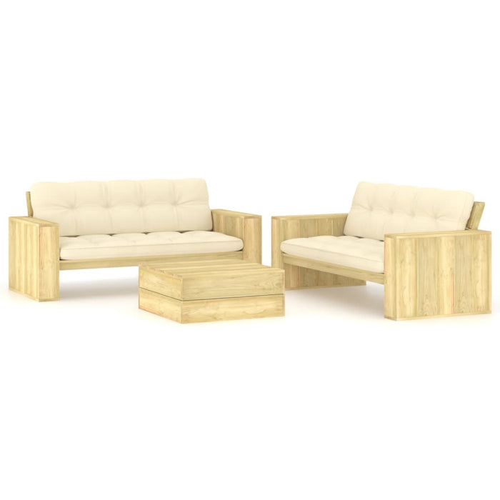Set mobilier de grădină cu perne, 3 piese, lemn de pin tratat - WALTI WALTI
