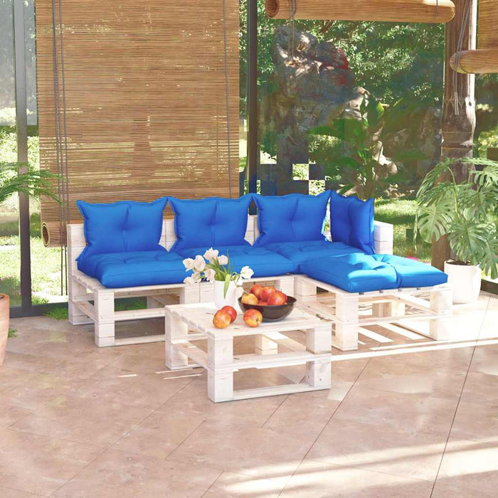 Set mobilier de grădină paleți, 5 piese, cu perne, lemn de pin WALTI
