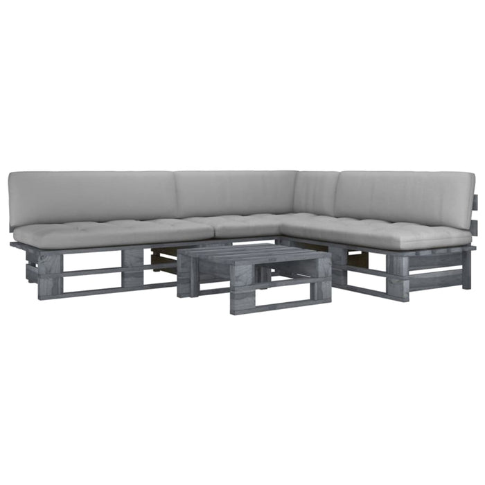 Set mobilier din paleți cu perne, 4 piese, gri, lemn pin tratat - WALTI WALTI