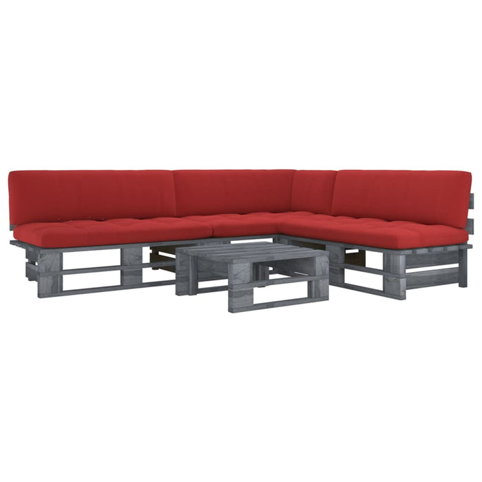 Set mobilier din paleți cu perne, 4 piese, gri, lemn pin tratat WALTI