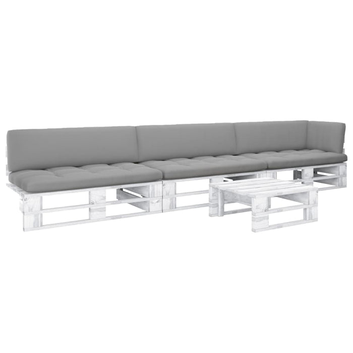 Set mobilier din paleți cu perne, 4 piese, alb, lemn pin tratat - WALTI WALTI
