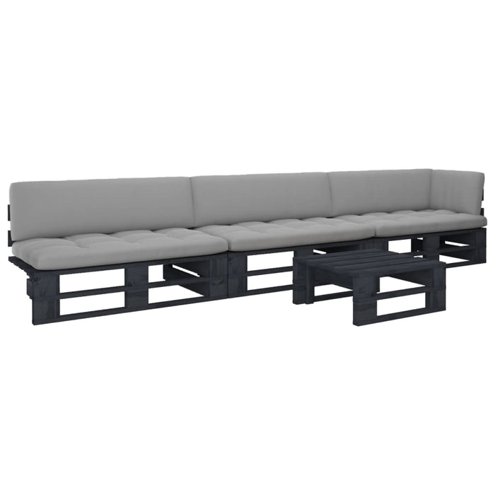 Set mobilier paleți cu perne, 4 piese, negru, lemn pin tratat WALTI