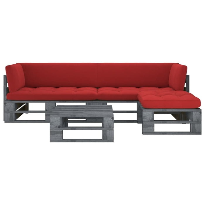 Set mobilier din paleți cu perne, 4 piese, gri, lemn pin tratat - WALTI WALTI