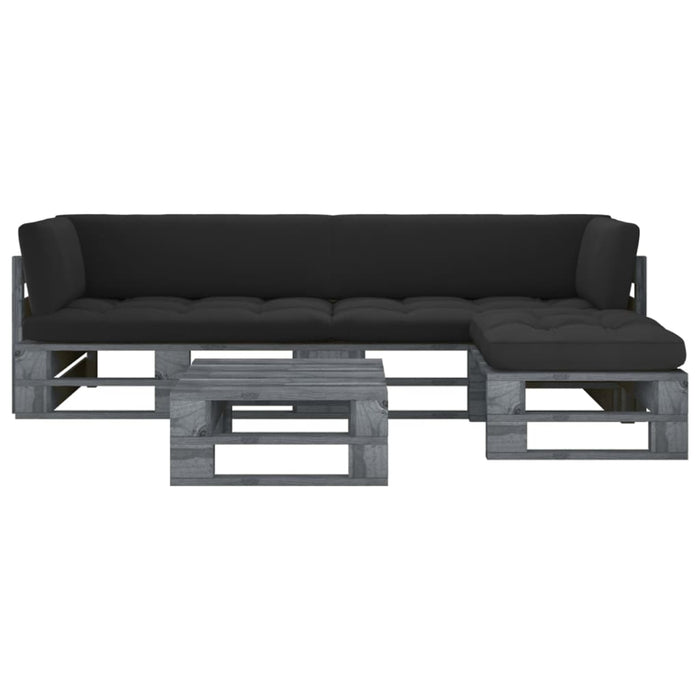 Set mobilier din paleți cu perne, 4 piese, gri, lemn pin tratat - WALTI WALTI
