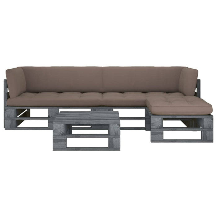 Set mobilier din paleți cu perne, 4 piese, gri, lemn pin tratat WALTI