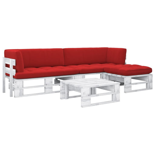 Set mobilier din paleți cu perne, 4 piese, alb, lemn pin tratat - WALTI WALTI