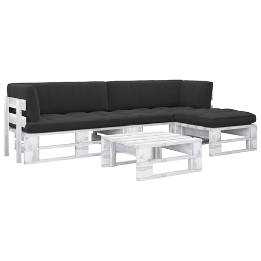 Set mobilier din paleți cu perne, 4 piese, alb, lemn pin tratat - WALTI WALTI