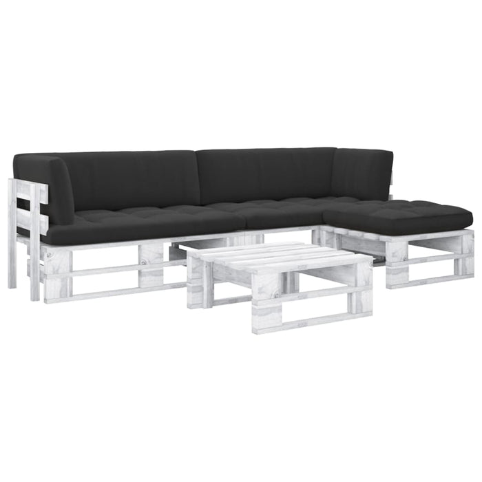Set mobilier din paleți cu perne, 4 piese, alb, lemn pin tratat - WALTI WALTI