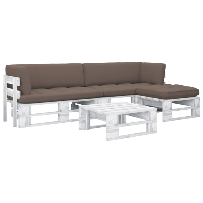 Set mobilier din paleți cu perne, 4 piese, alb, lemn pin tratat WALTI
