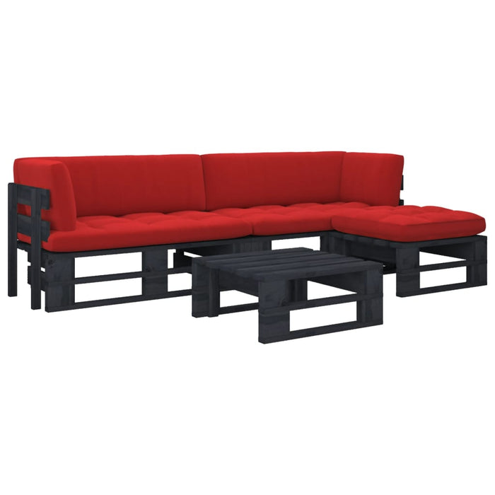 Set mobilier paleți cu perne, 4 piese, negru, lemn pin tratat - WALTI WALTI