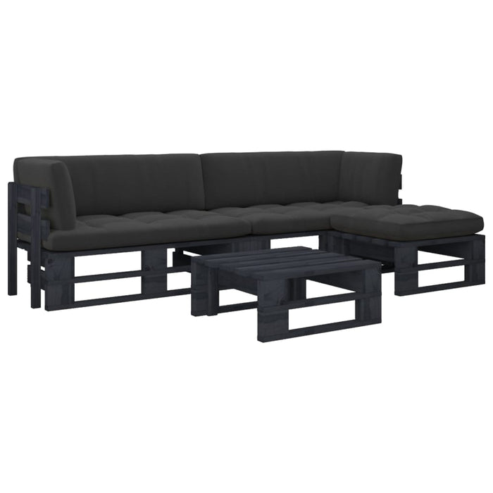 Set mobilier paleți cu perne, 4 piese, negru, lemn pin tratat - WALTI WALTI
