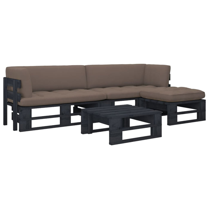 Set mobilier paleți cu perne, 4 piese, negru, lemn pin tratat WALTI
