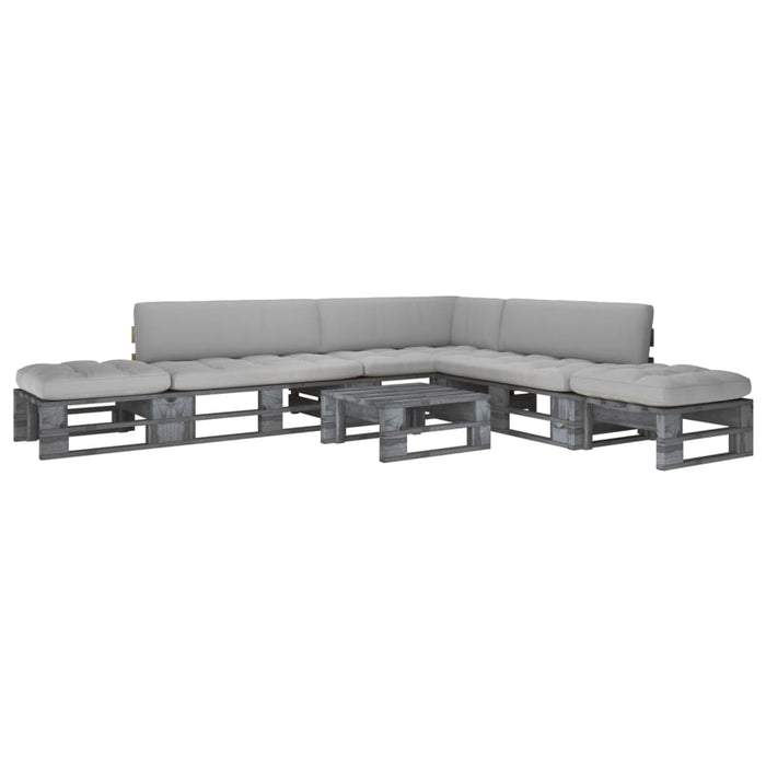 Set mobilier din paleți cu perne, 6 piese, gri, lemn pin tratat WALTI