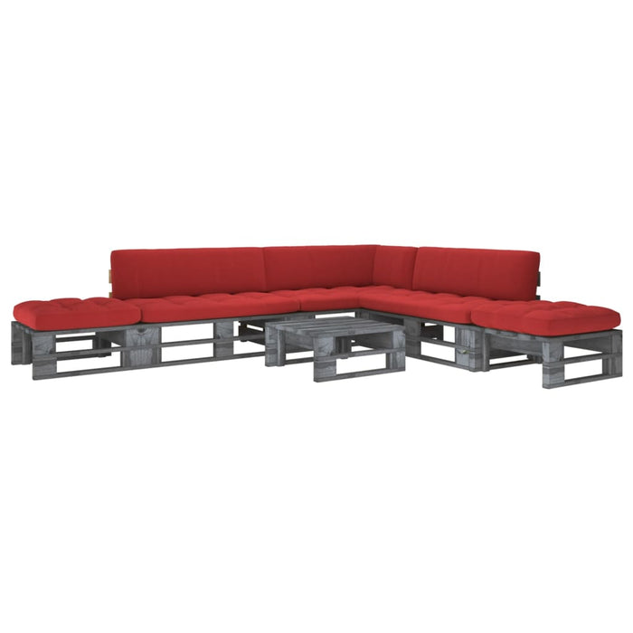 Set mobilier din paleți cu perne, 6 piese, gri, lemn pin tratat WALTI