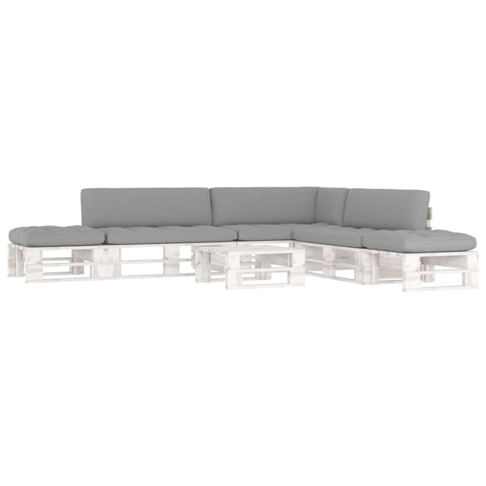 Set mobilier din paleți cu perne, 6 piese, alb, lemn pin tratat WALTI