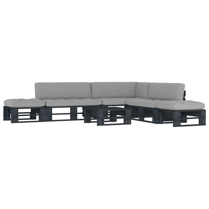 Set mobilier paleți cu perne, 6 piese, negru, lemn pin tratat WALTI