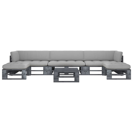 Set mobilier din paleți cu perne, 6 piese, gri, lemn pin tratat - WALTI WALTI