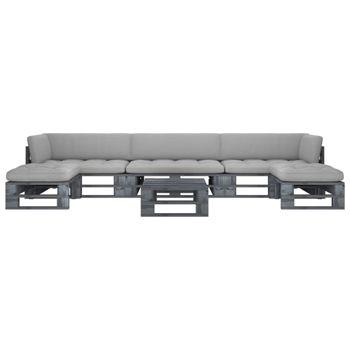 Set mobilier din paleți cu perne, 6 piese, gri, lemn pin tratat - WALTI WALTI