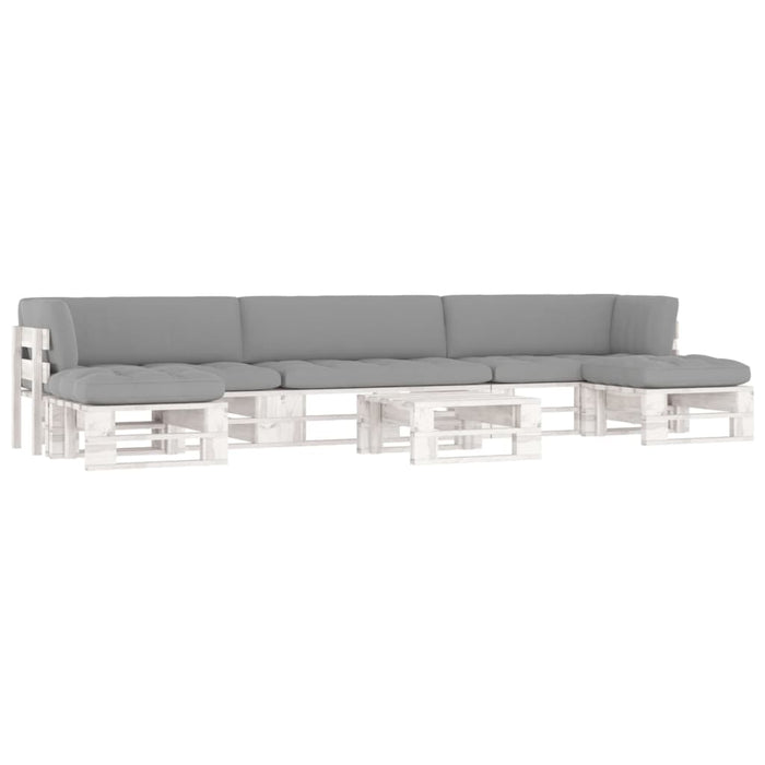 Set mobilier din paleți cu perne, 6 piese, alb, lemn pin tratat WALTI