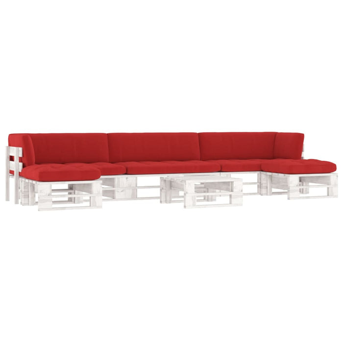 Set mobilier din paleți cu perne, 6 piese, alb, lemn pin tratat WALTI