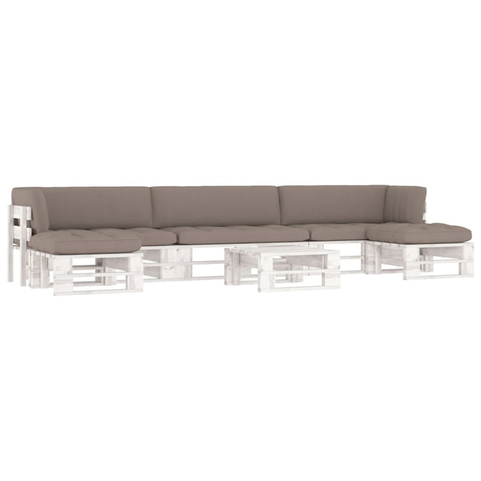 Set mobilier din paleți cu perne, 6 piese, alb, lemn pin tratat WALTI