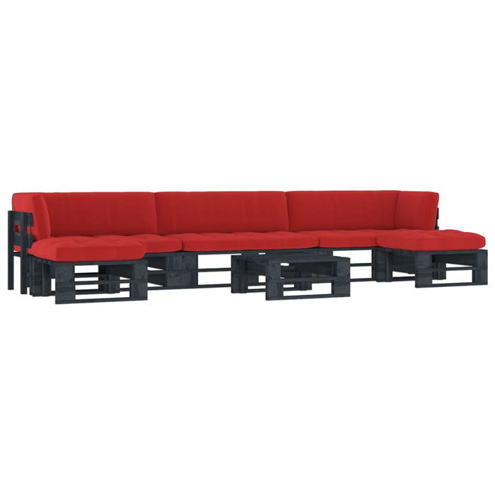 Set mobilier paleți cu perne, 6 piese, negru, lemn pin tratat - WALTI WALTI
