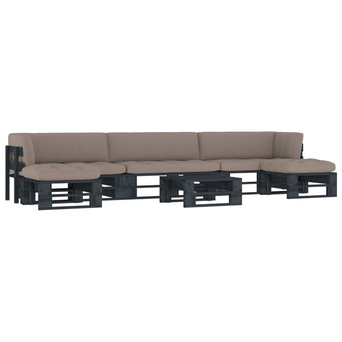 Set mobilier paleți cu perne, 6 piese, negru, lemn pin tratat WALTI