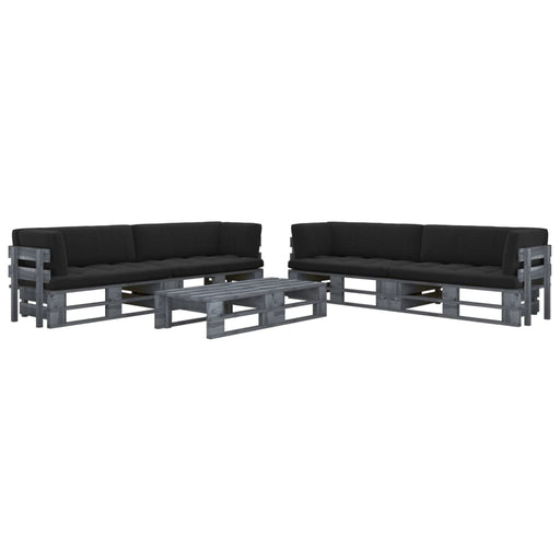 Set mobilier din paleți cu perne, 6 piese, gri, lemn pin tratat - WALTI WALTI