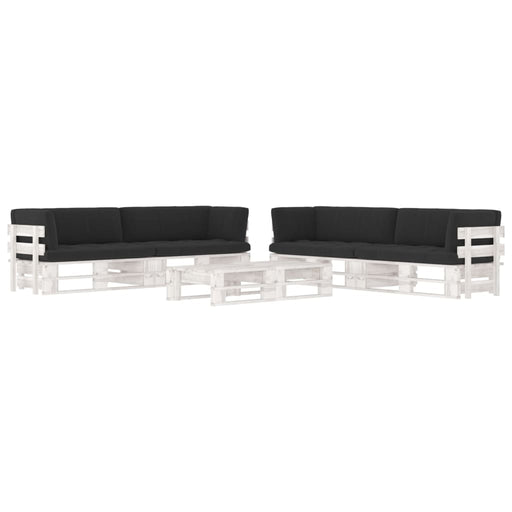 Set mobilier din paleți cu perne, 6 piese, alb, lemn pin tratat - WALTI WALTI