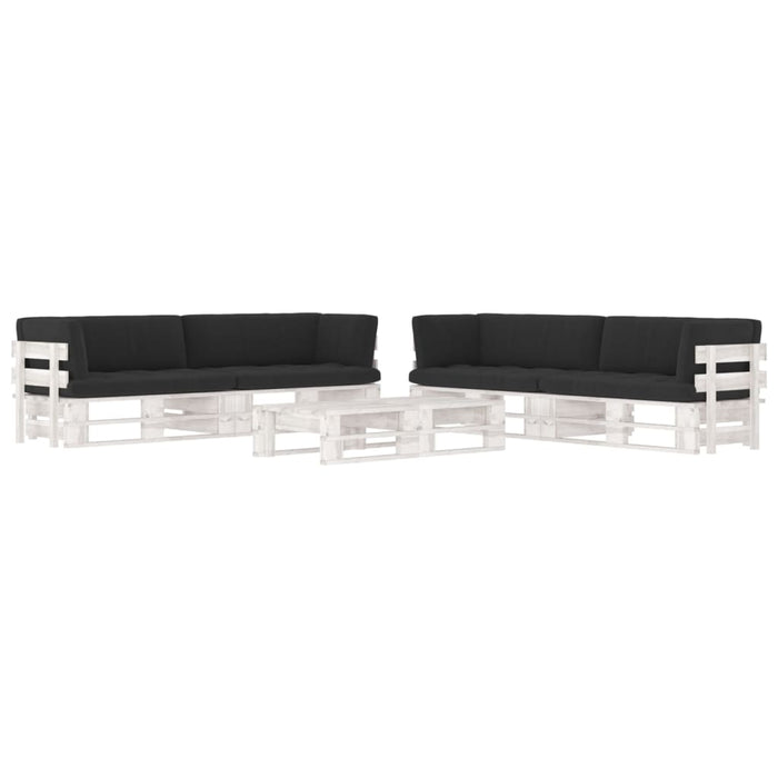 Set mobilier din paleți cu perne, 6 piese, alb, lemn pin tratat - WALTI WALTI