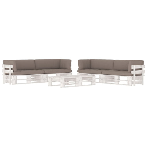 Set mobilier din paleți cu perne, 6 piese, alb, lemn pin tratat - WALTI WALTI