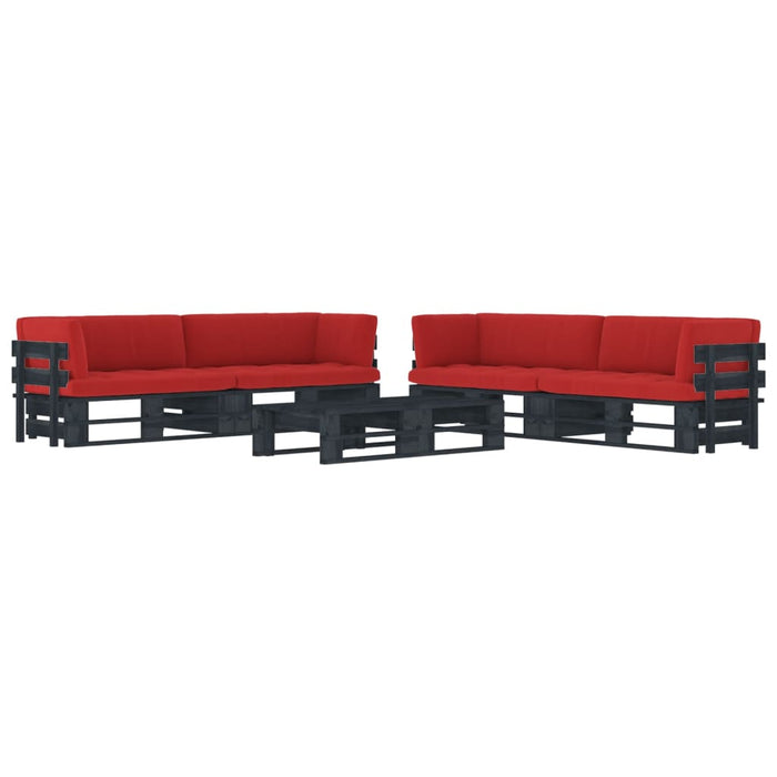 Set mobilier paleți cu perne, 6 piese, negru, lemn pin tratat WALTI