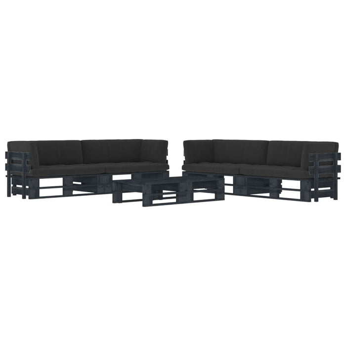 Set mobilier paleți cu perne, 6 piese, negru, lemn pin tratat - WALTI WALTI