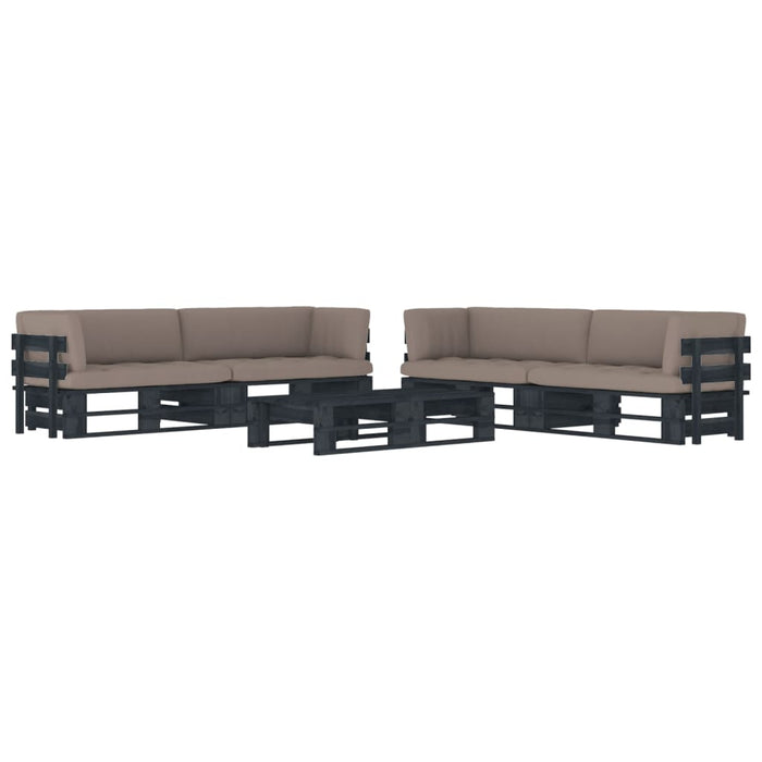Set mobilier paleți cu perne, 6 piese, negru, lemn pin tratat WALTI