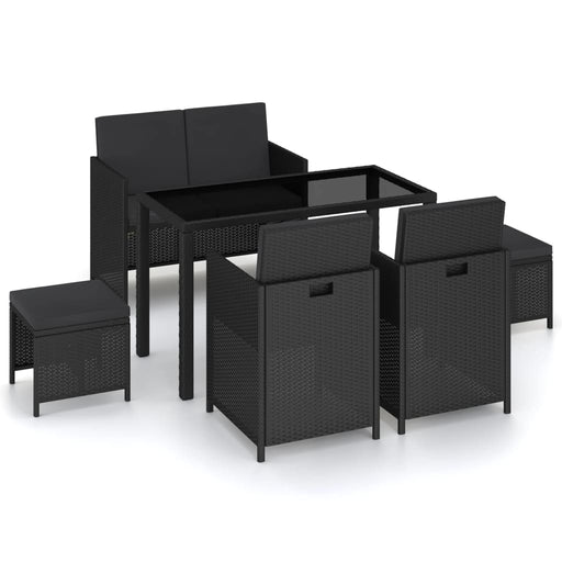 Set mobilier de exterior cu perne, 6 piese, negru, poliratan - WALTI WALTI