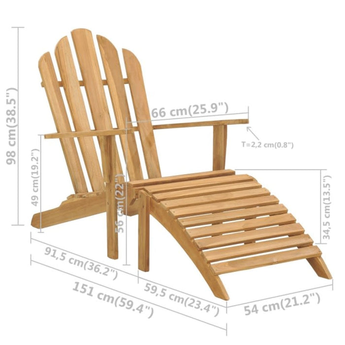 Scaun Adirondack cu suport de picioare, lemn masiv de tec WALTI